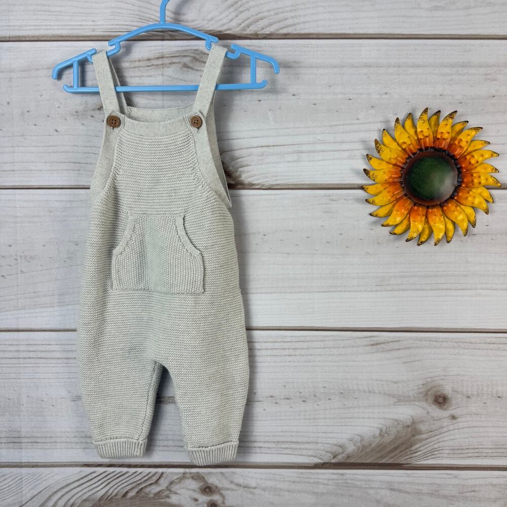 Little‎ Planet by Carters Organic Knit Overalls 3M Beige Cotton Pocket